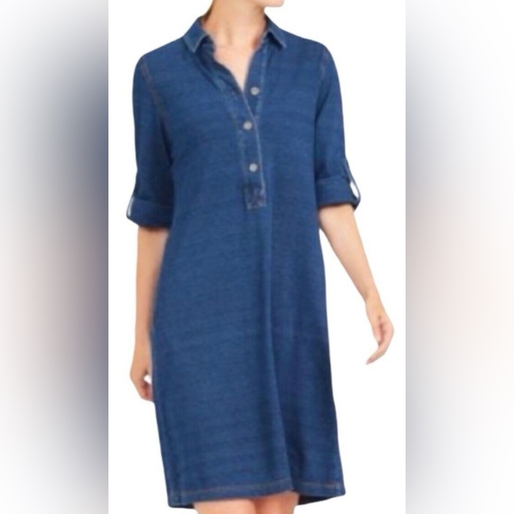 J. McLaughlin Cotton & Spandex "Denim" Pique Button-Front Dress Sz M